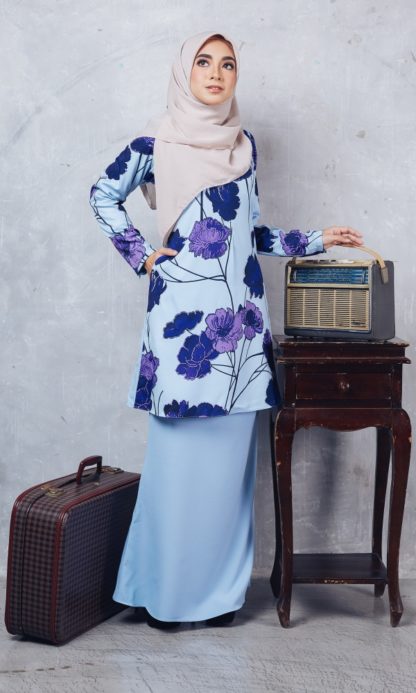 Batik Crepe Baju Kurung Batik Casilda01 Light Blue Haleema Apparel