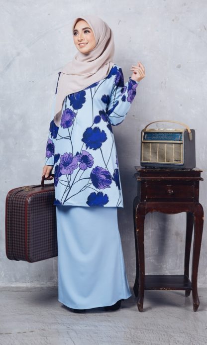 Batik Crepe Baju Kurung Batik Casilda01 Light Blue Haleema Apparel